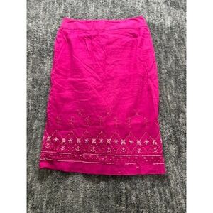 Newport News Pink Linen Blend Embroidered Skirt Womens Size 8 Beaded Hem